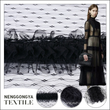 Latest fashion high-end black embroidery chiffon fabric tulle wholesale